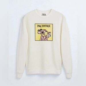 Zara + Pink Panther Cream Pink Panther Crewneck Sweater